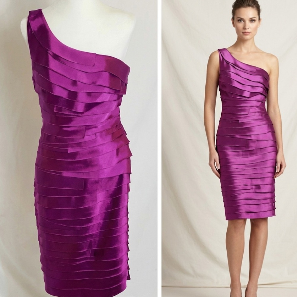 Bebe VTG Y2K Magenta Satin One-Shoulder Bandage Dress